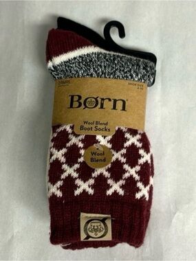New Born Socks Women’s 2 Pair Burgundy & Black Wool Boot Socks Casual Activewear